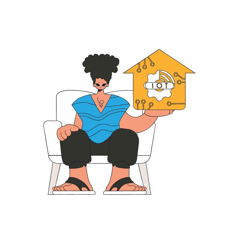 The guy grasps the logo of the Internet of Things in his hands. vector