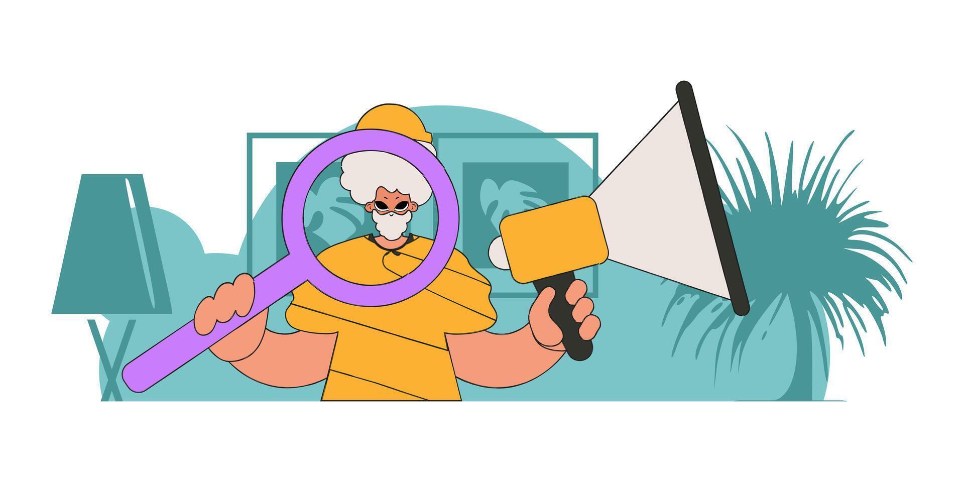 The concept of attracting employees. Guy with a megaphone. labor market. vector