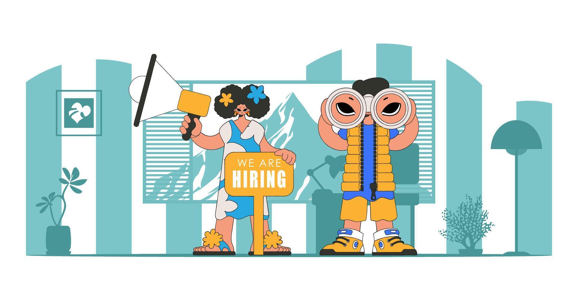 The girl and the guy are employees in the field of Human resource and staff recruitment. vector