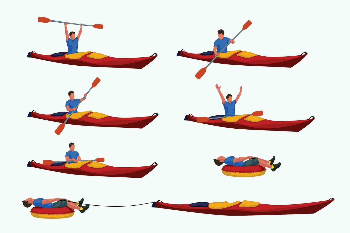 hombre en kayac conjunto 02 vector