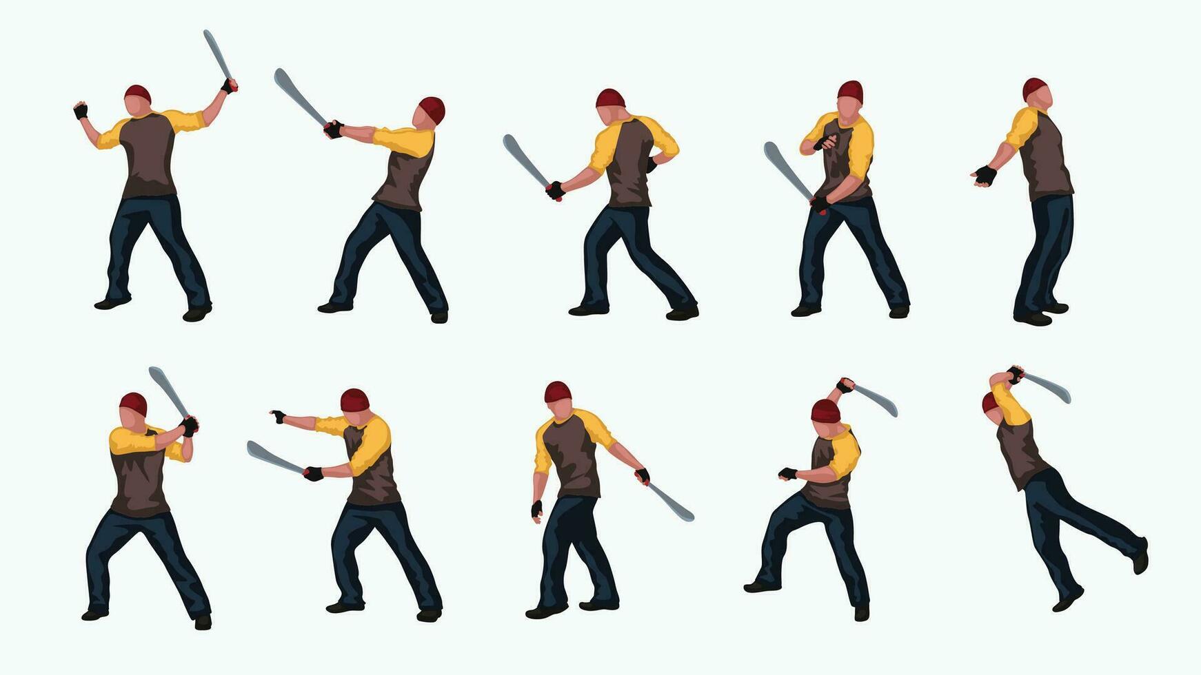 man with machete set 02 vector