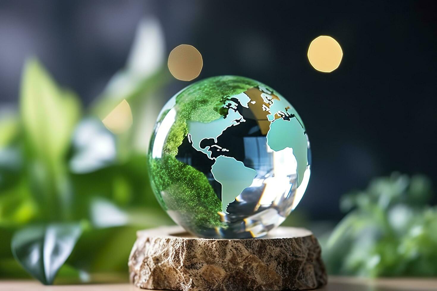 Crystal globe icon for environment social governance concept. Generative AI photo