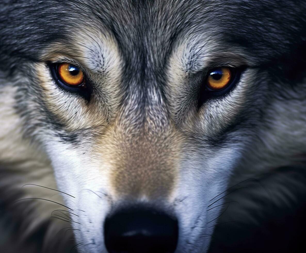 hermosa ojos de un salvaje lobo. generativo ai foto