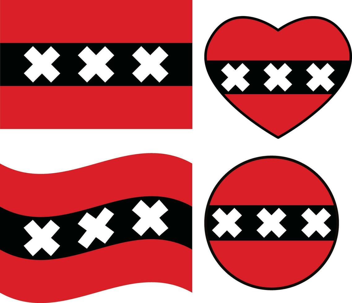 Amsterdam flag icon. Waving flag of Amsterdam. Heart Amsterdam flag. Round Amsterdam flag. flat style. vector