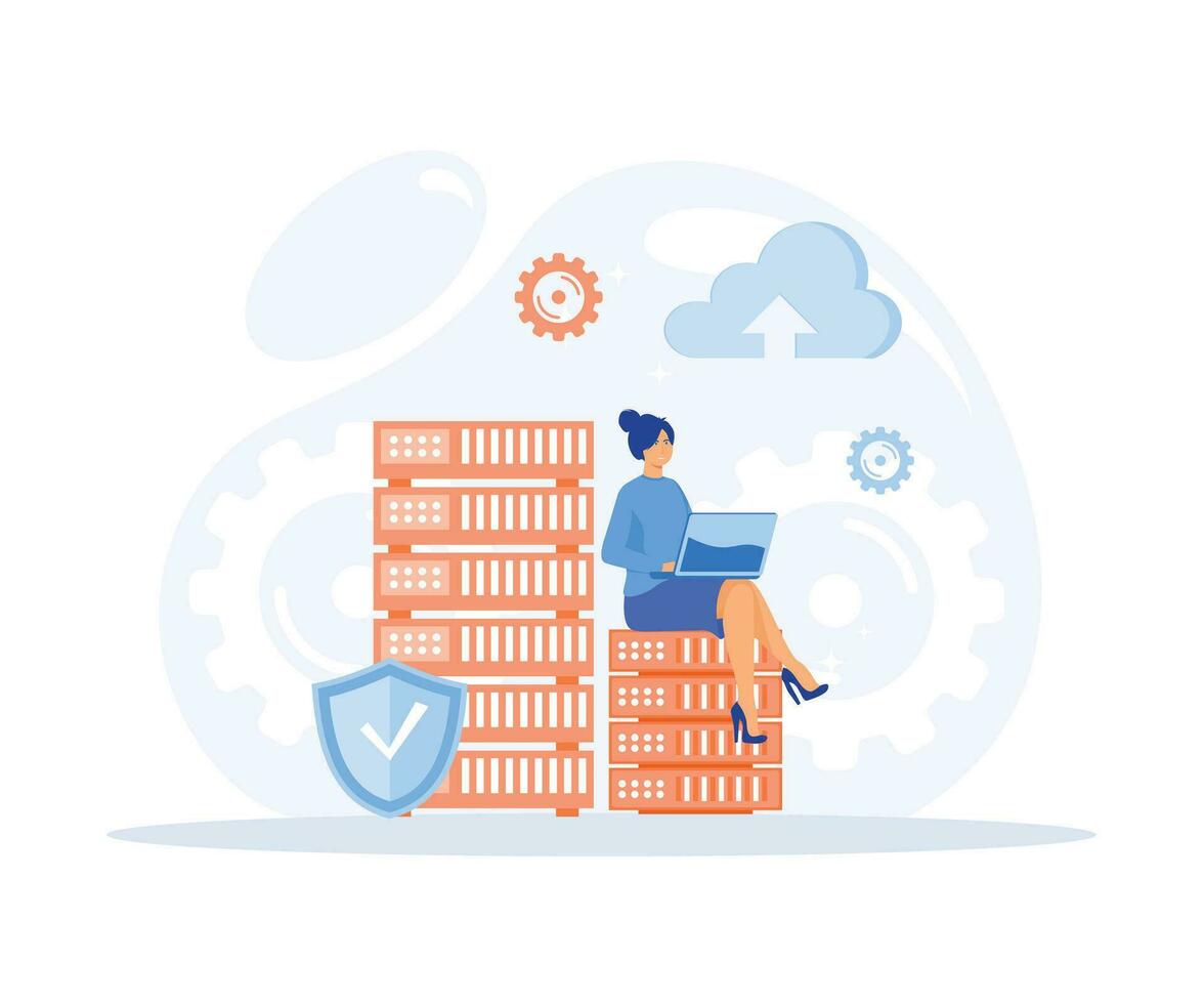 cloud computing concept, data center, file management, cloud storage, flat vector modern illustration