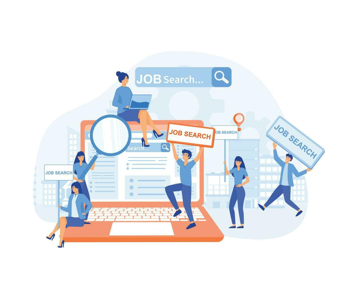 Job search. Recruitment. Head Hunting in social network, flat vector modern illustration