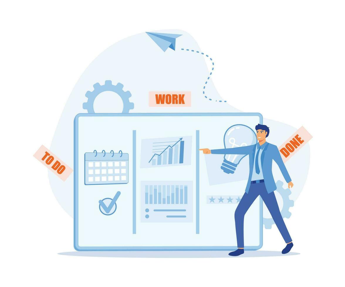 Agile project management and Scrum task board. Agile software development and Kanban. flat vector modern illustration