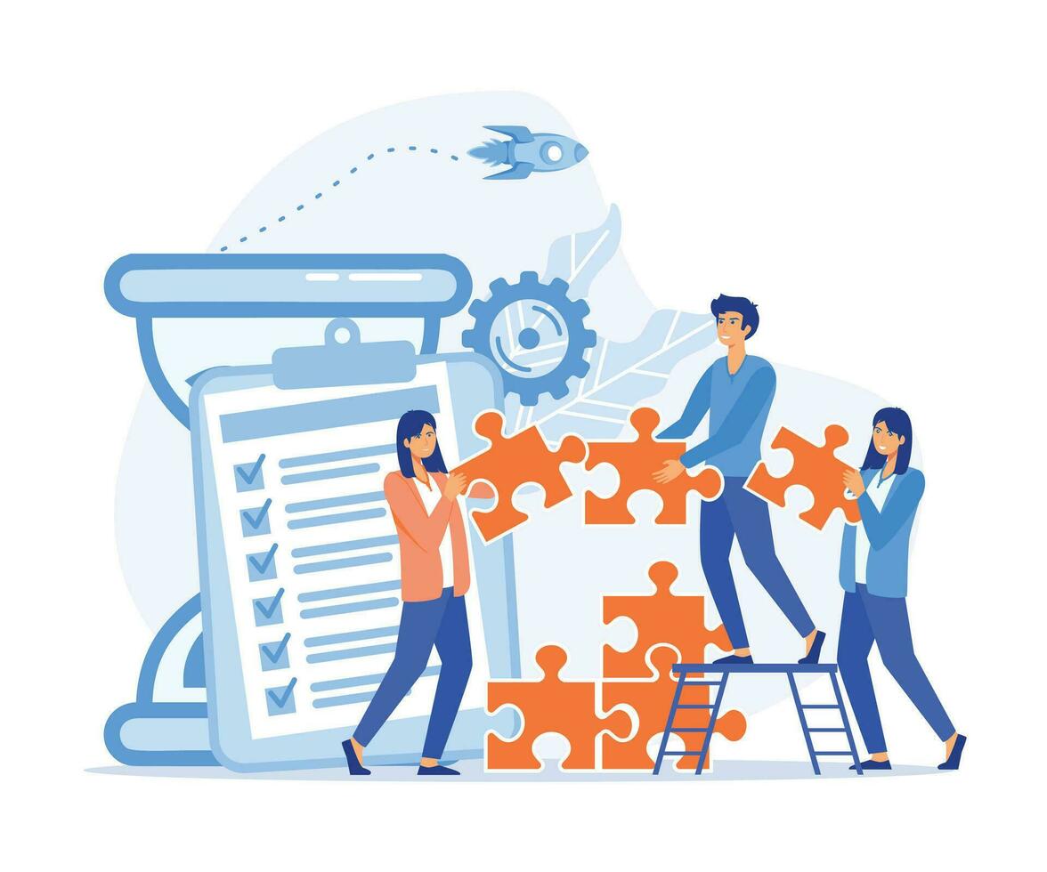 Project management. Business process and planning, work flow organization. Colleagues working together, teamwork. flat vector modern illustration