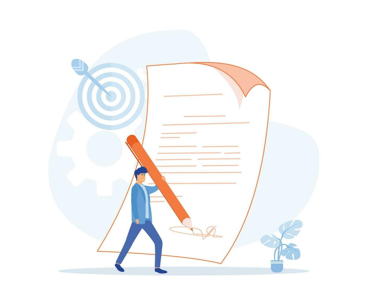 contract agreement concept, Businessman signing a contract agreement form, flat vector modern illustration