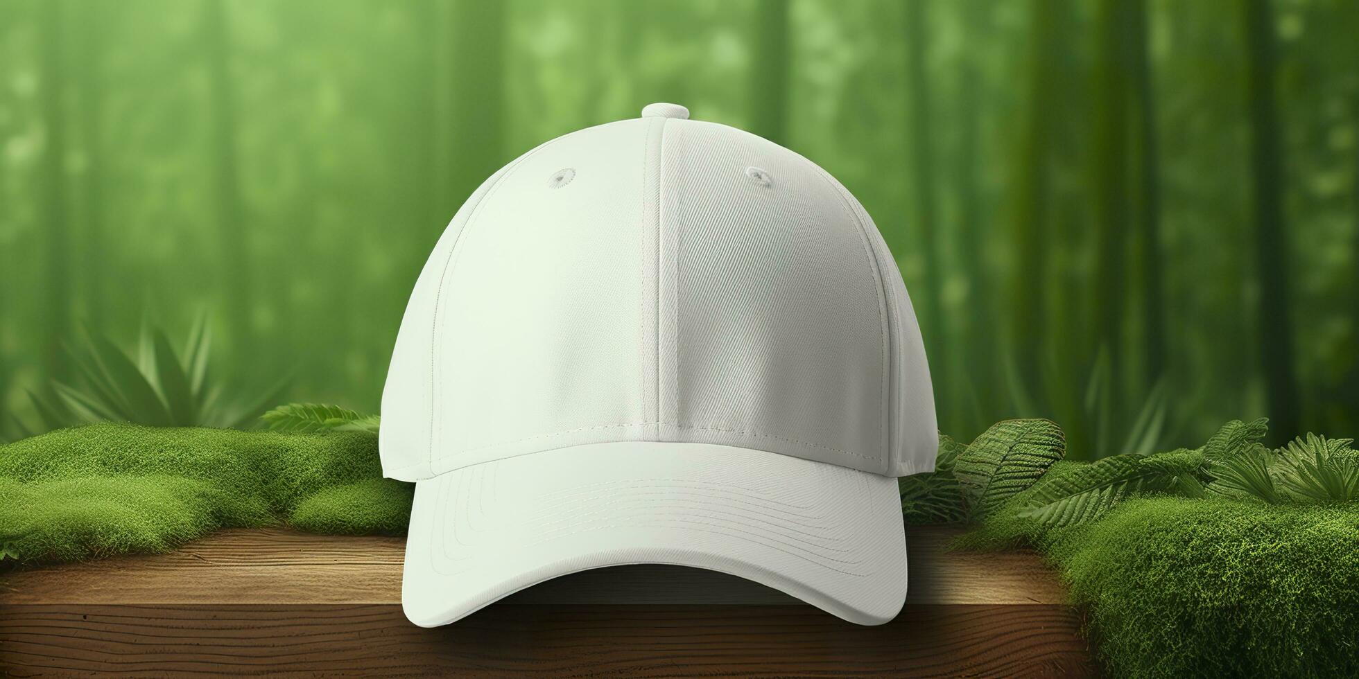 White Cap mockup on a natural background. Generative AI photo