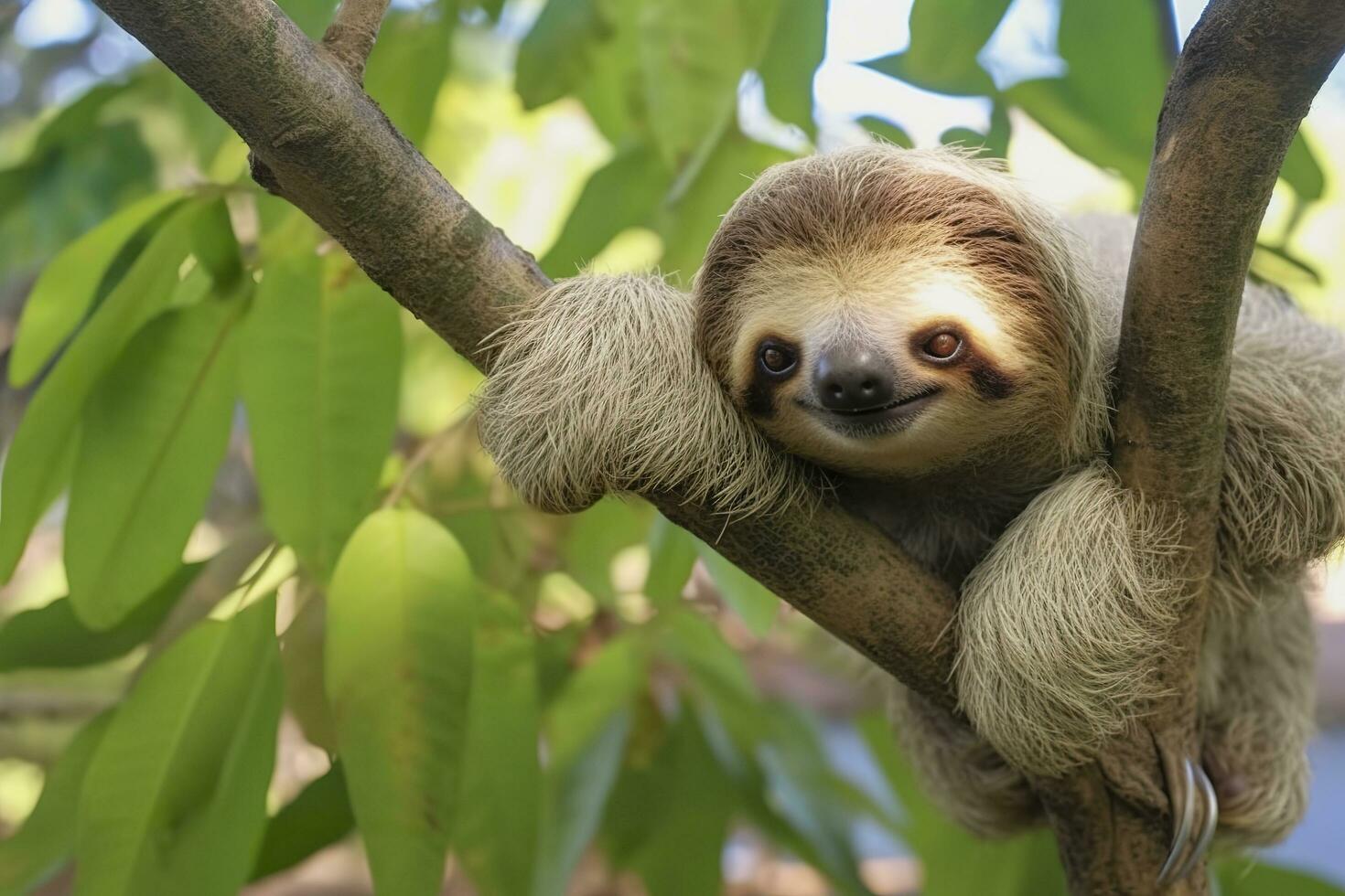 Baby Sloth in Tree in Costa Rica. Generative AI photo