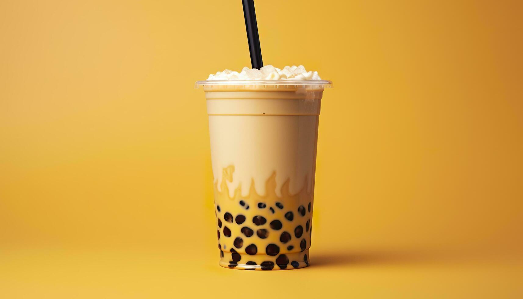 A bubble tea in a plastic cup. Generative AI photo