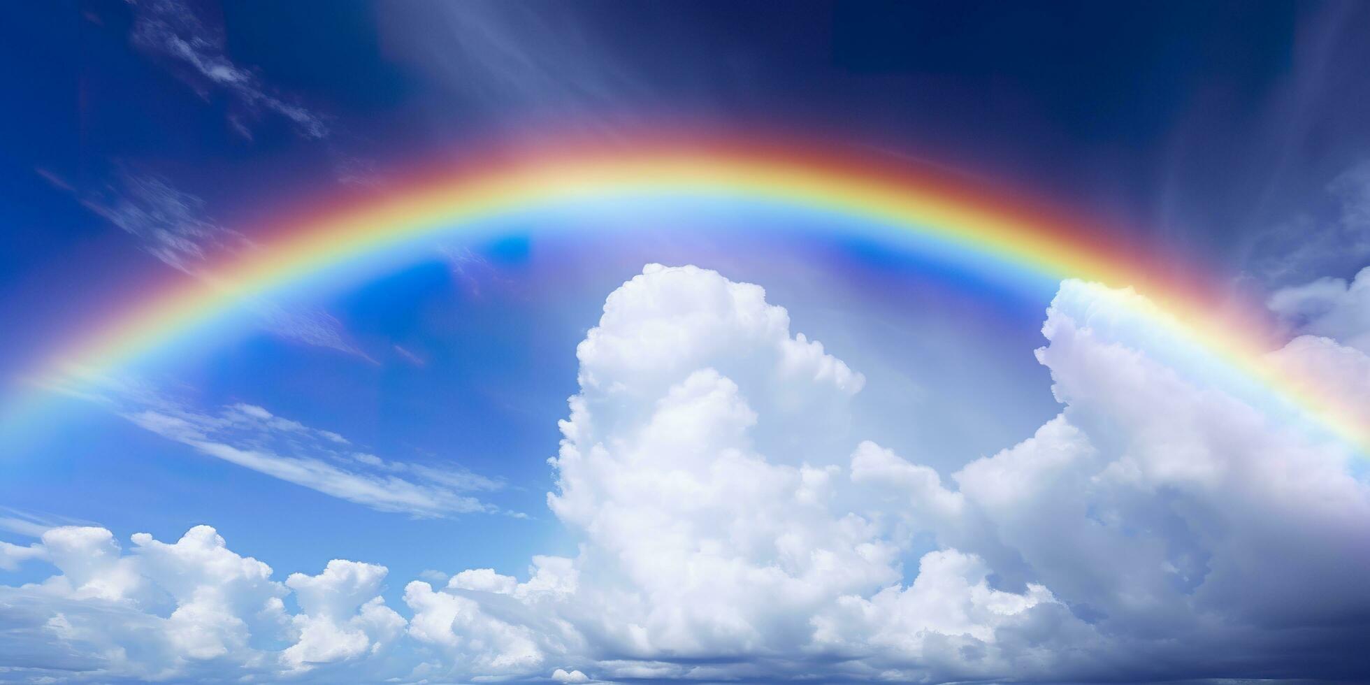 arco iris en el brillante azul cielo. ai generativo foto