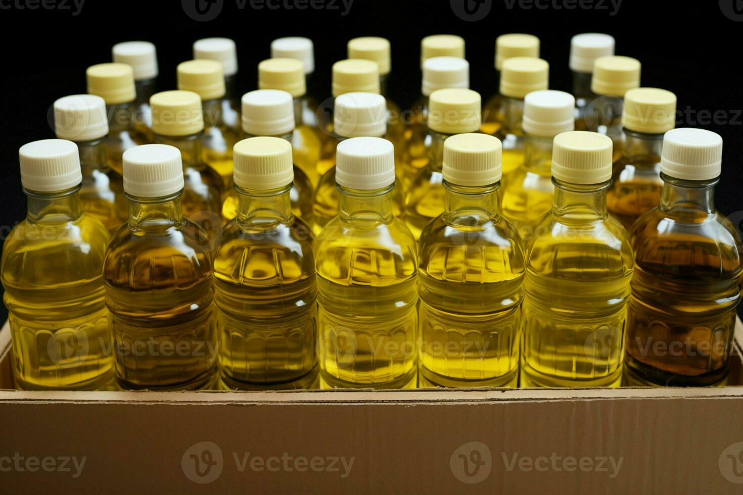 A collection of cooking oil bottles housed in a compact storage box AI Generated photo