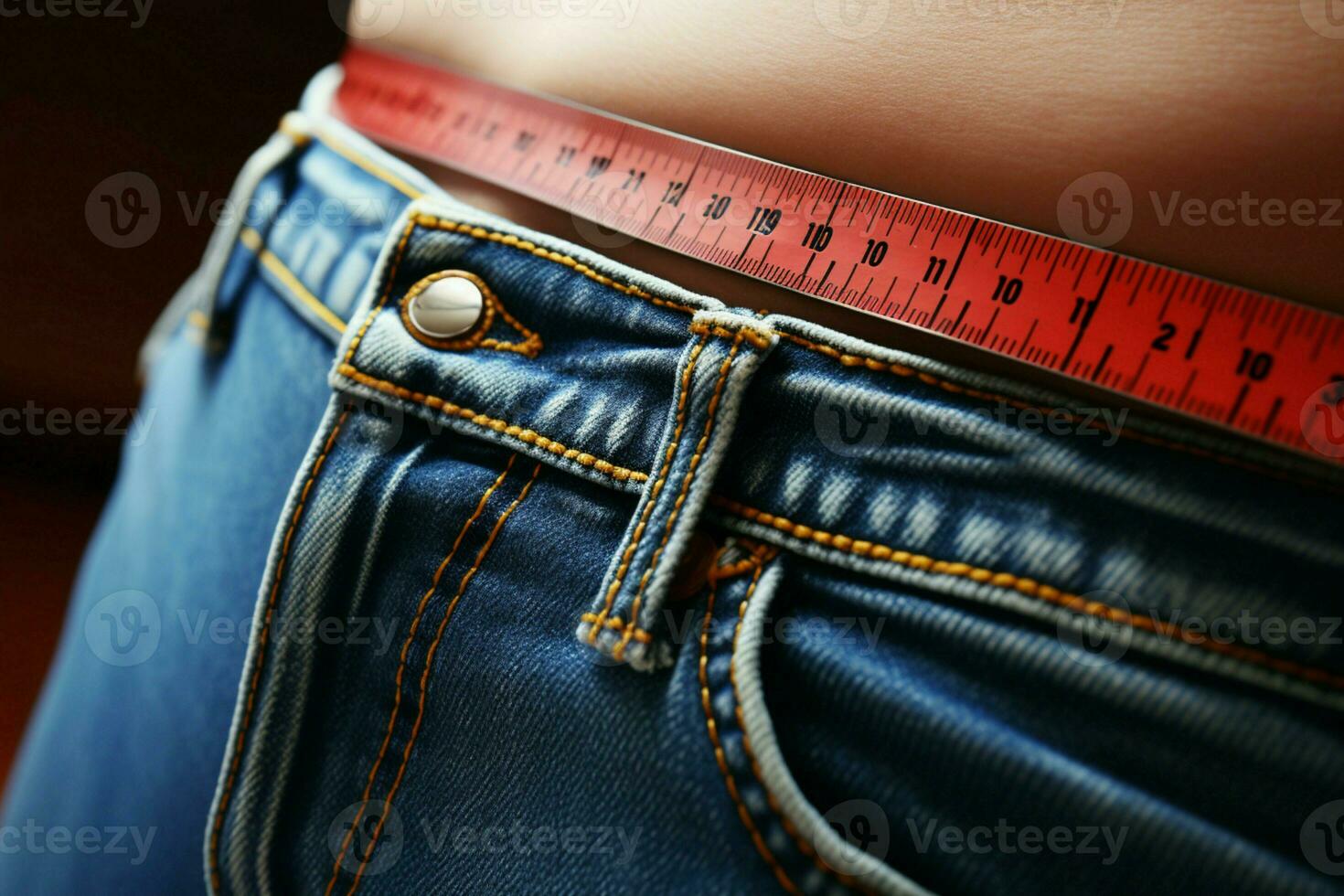 Successful journey Womans jeans fit beautifully post weight loss, a personal triumph AI Generated photo