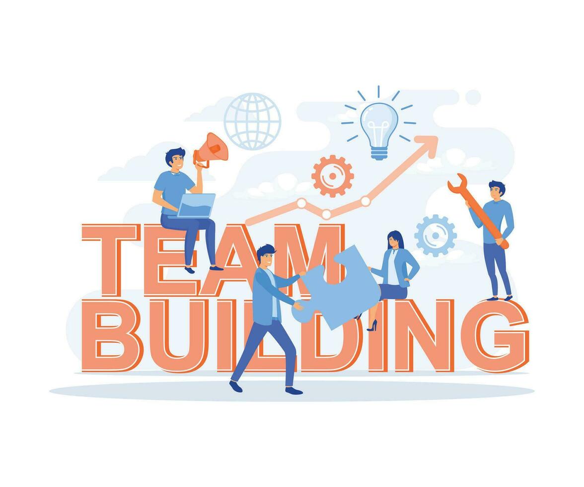 Team building concept,  Group of people gather and work together to get good business results.  flat vector modern illustration