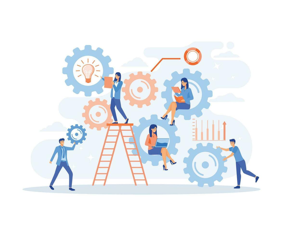 Communication and teamwork concept, Business people working together in team, flat vector modern illustration