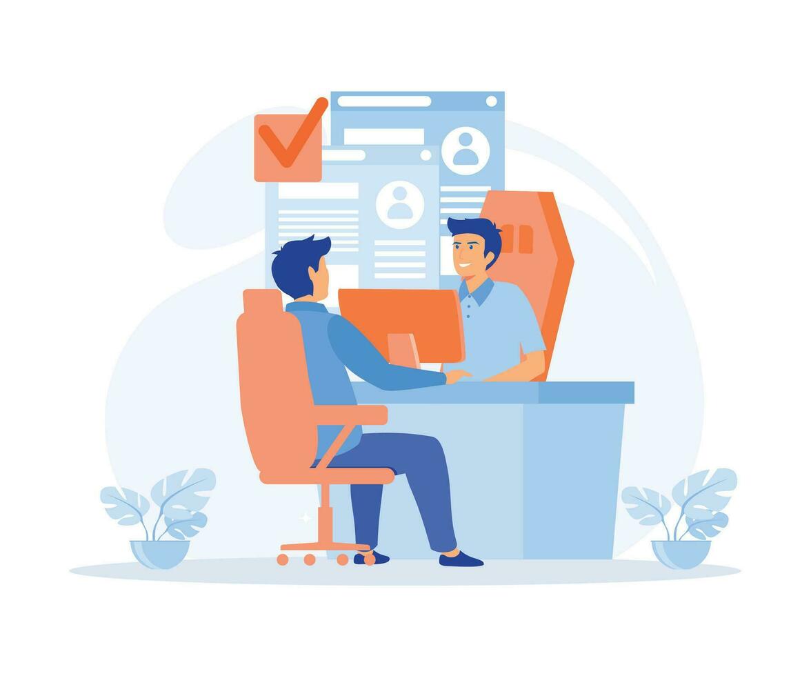 Job interview. HR manager and job seeker or candidate having conversation. flat vector modern illustration