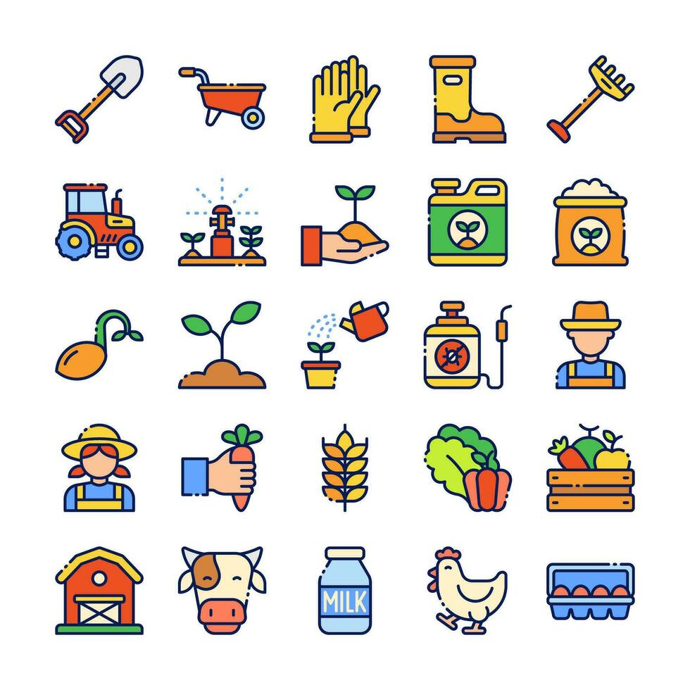 Farming and Agriculture Icon Set in Flat vector