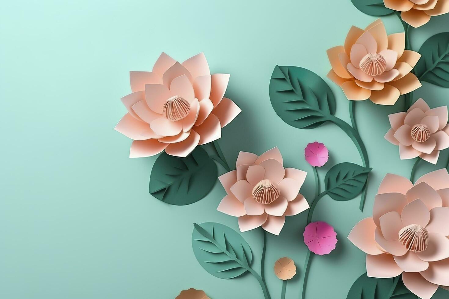 Lotus Flowers. A Shadow Box Paper Craft. Generative AI photo