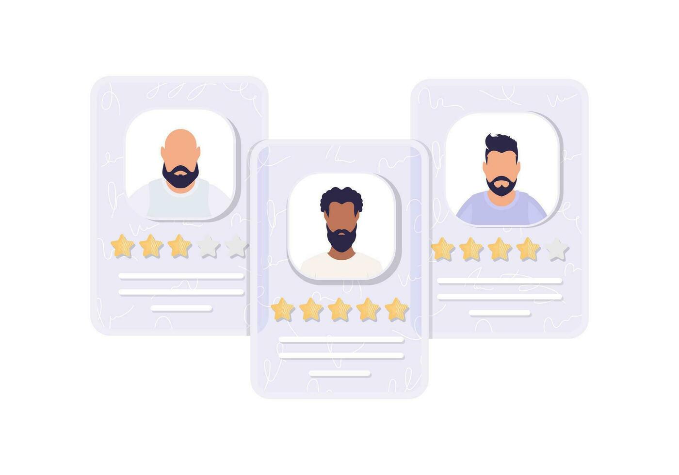 Job candidate cards with rating. Vector. Flat style. vector