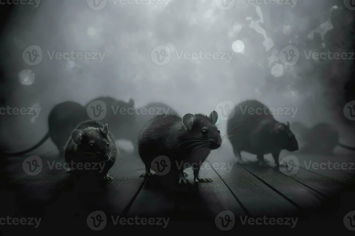 Rats in dark room fog. Generate Ai photo