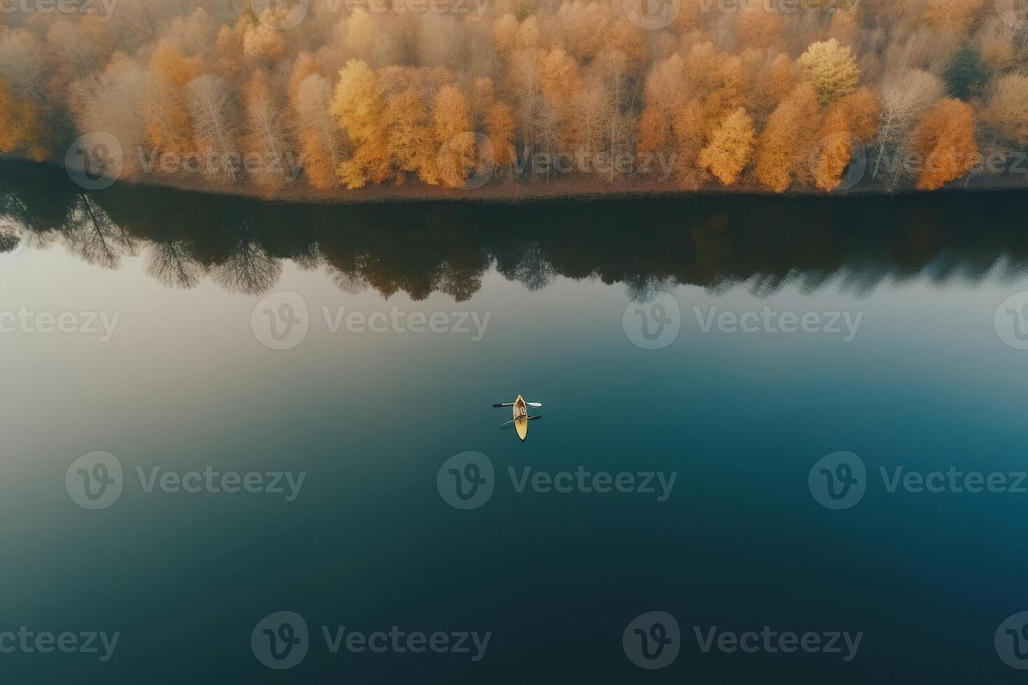Boot on forest lake. Generate Ai photo