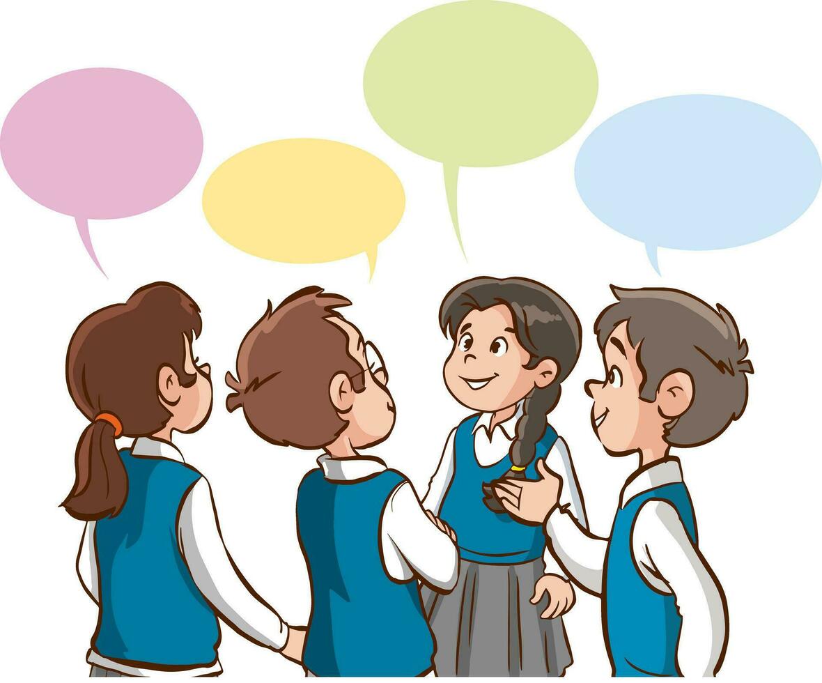 vector illustration of  little cute students studying talking
