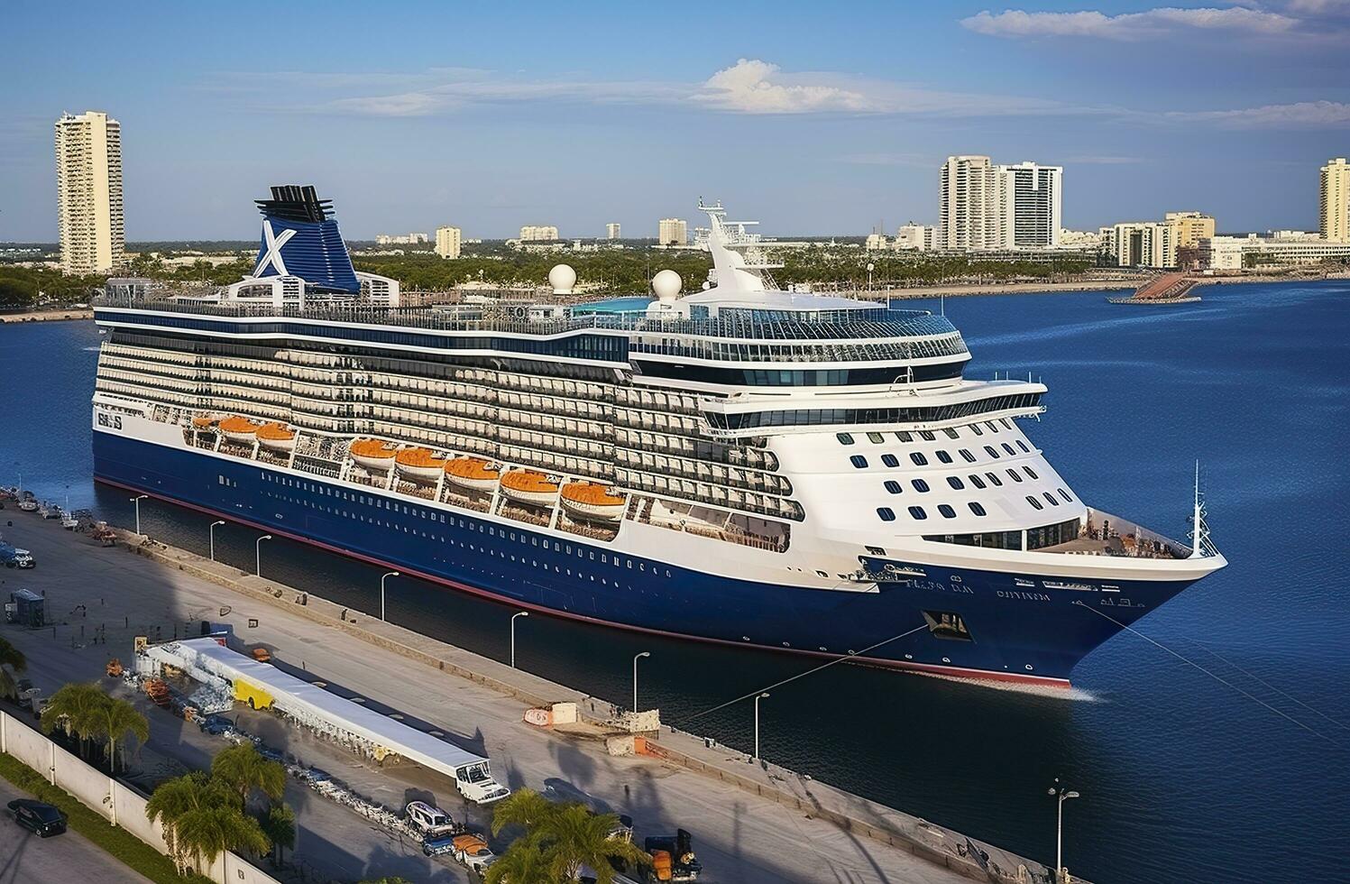 Cruise ship Celebrity Infinity docked in Port Everglades, Ft Lauderdale, Florida. Generative AI photo