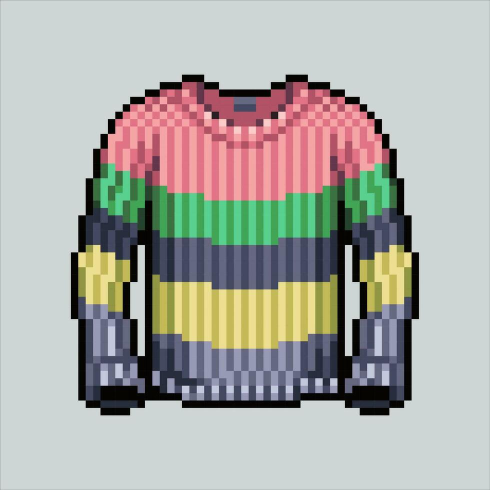 píxel Arte suéter. pixelado suéter ropa. suéter otoño íconos antecedentes pixelado para el píxel Arte juego y icono para sitio web y vídeo juego. antiguo colegio retro vector