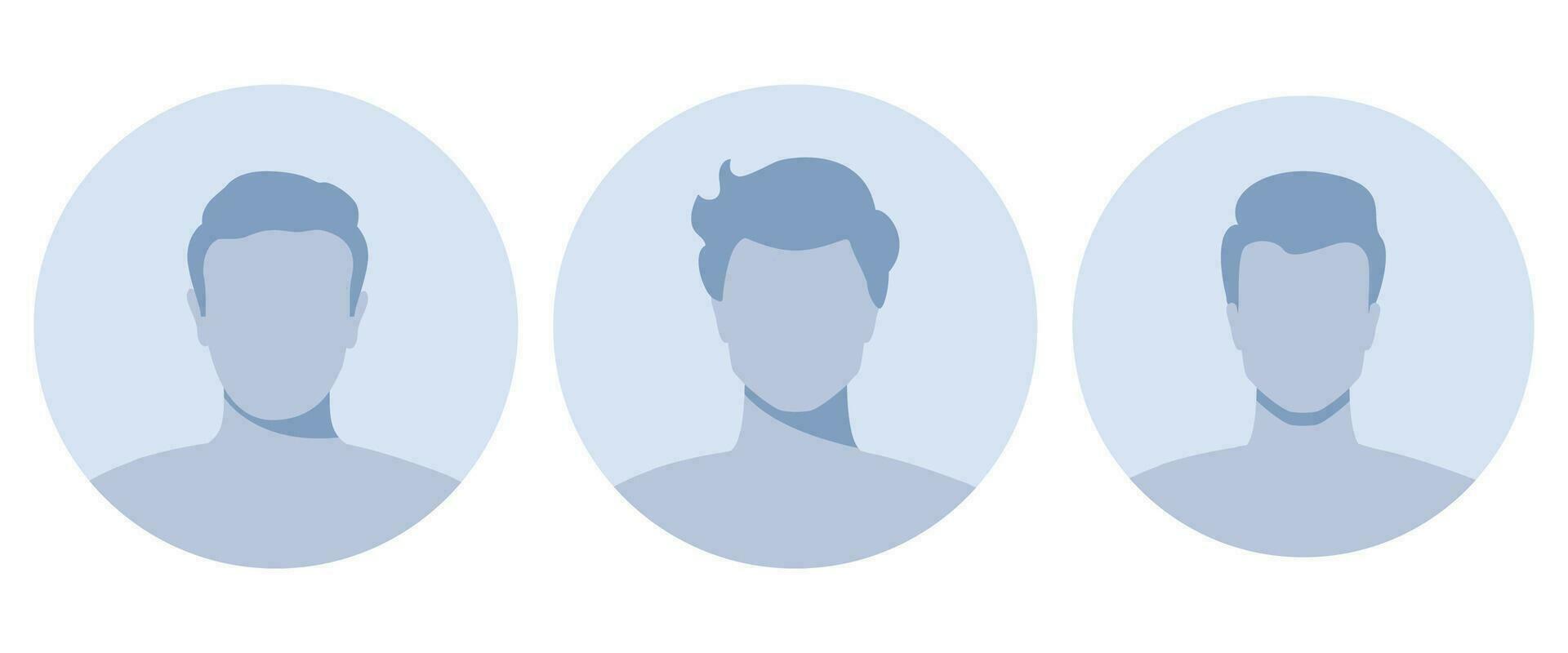 Man empty avatars set. Default photo placeholder for social networks, resumes, forums and dating sites. Male and female no photo images for unfilled user profile. Vector illustration.
