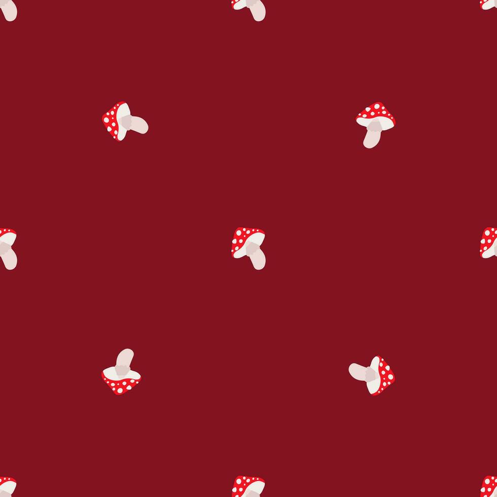 Amanita mushroom seamless pattern. Fly-agaric muscaria silhouettes wallpaper. Autumn season retro style textile print. Simple botanical background. Minimal design organic backdrop. vector