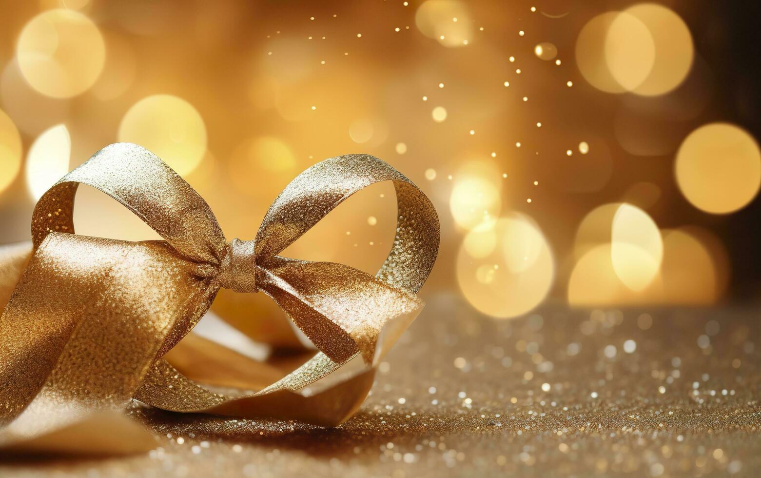 gold glitter heart, ribbon star on the left with copy space, gradient light golden background, gold gradient texture sale poster design. AI Generative photo