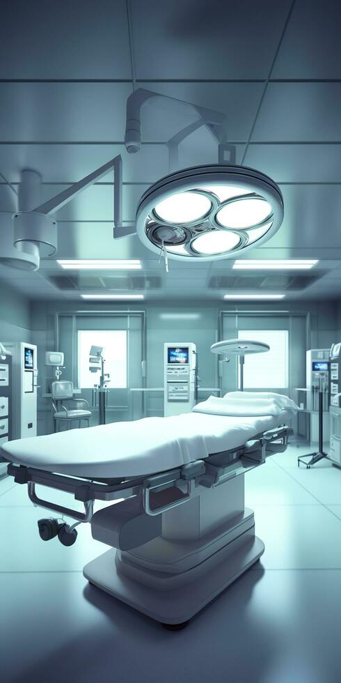 Modern equipment in operating room. Medical devices for neurosurgery. AI Generative photo