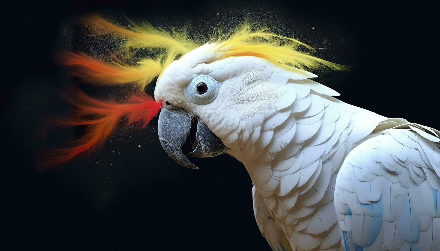 Digital photo manipulation of a white parrot. Generative AI