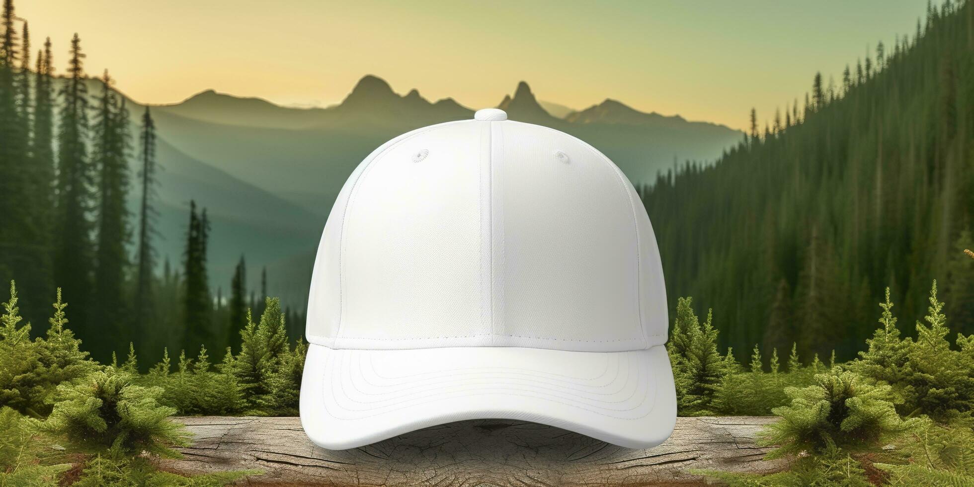 White Cap mockup on a natural background. Generative AI photo