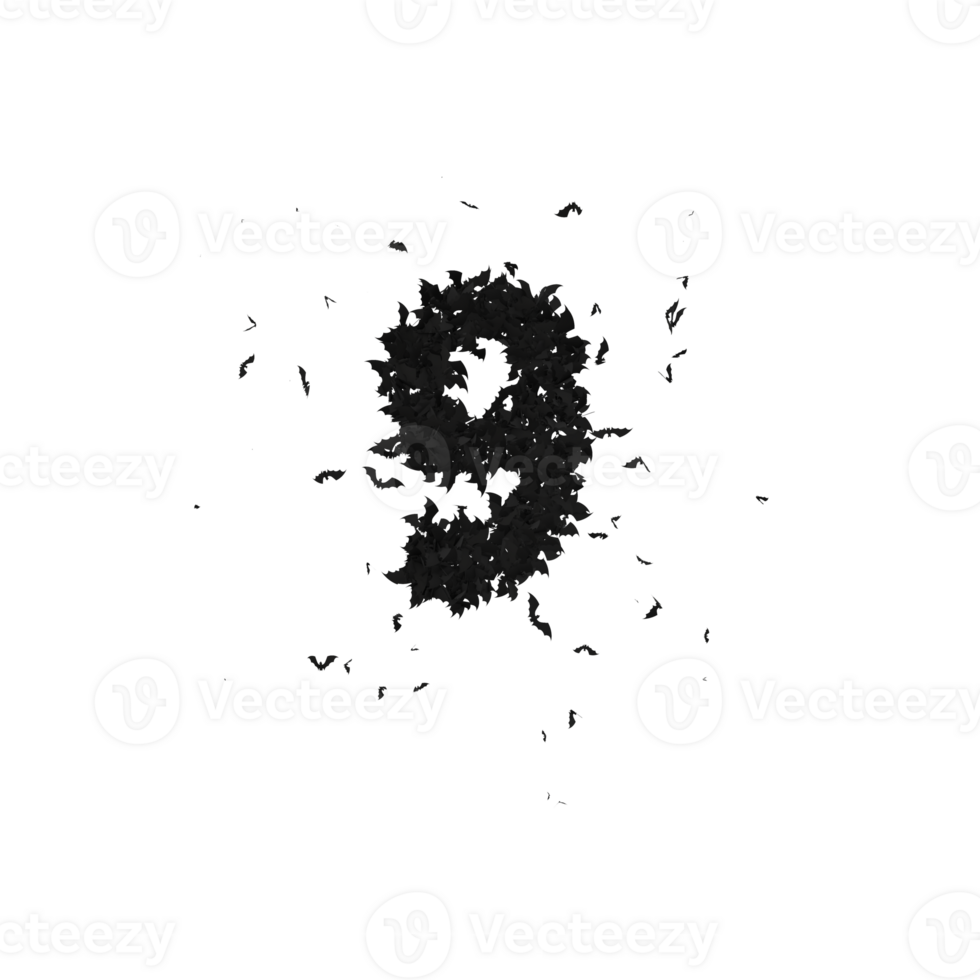 Static Halloween Typeface Formed Of Flying Bats with alpha the character 9 png