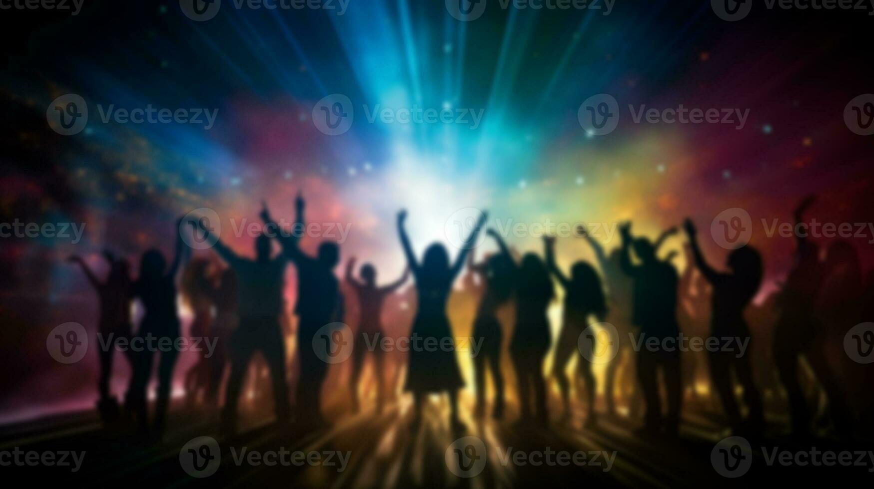 blur crowd dancing in nightclub. festive celebration background. generative AI photo