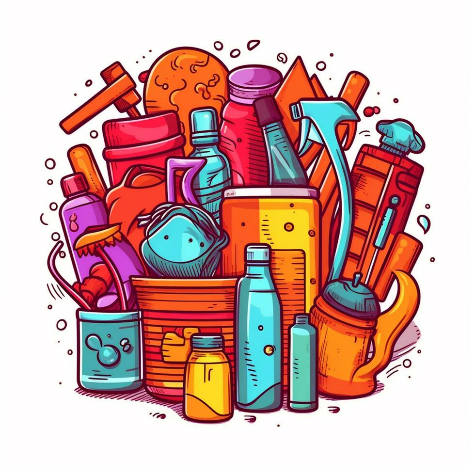 cleaning supplies doodle isolated illustration photo