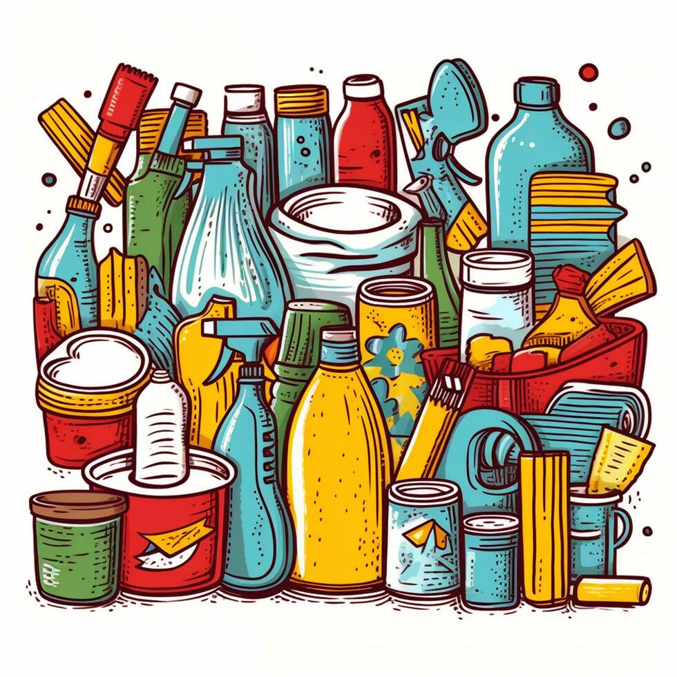 cleaning supplies doodle isolated illustration photo