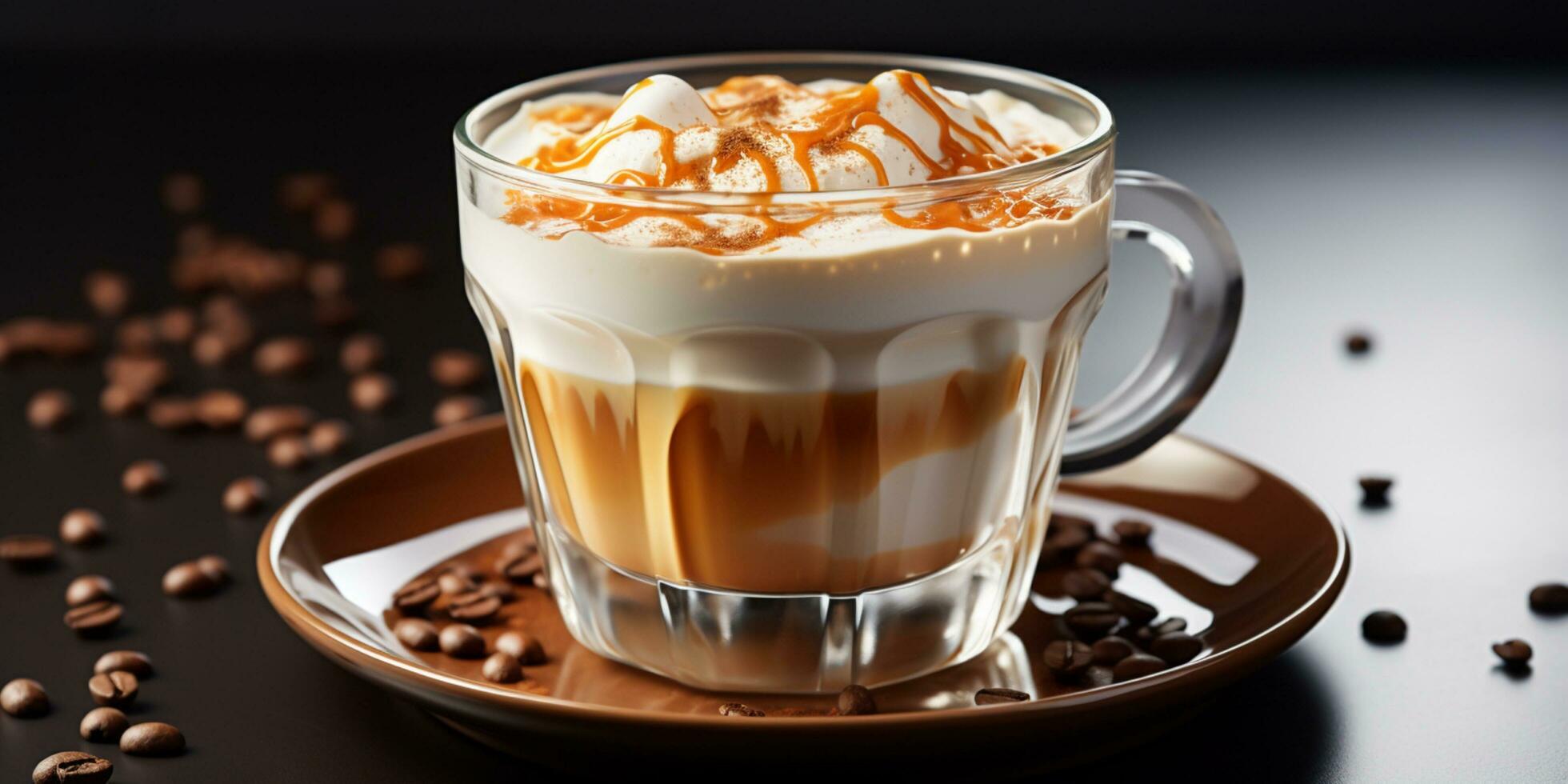 coffee in a transparent glass, a cup with milk foam photo