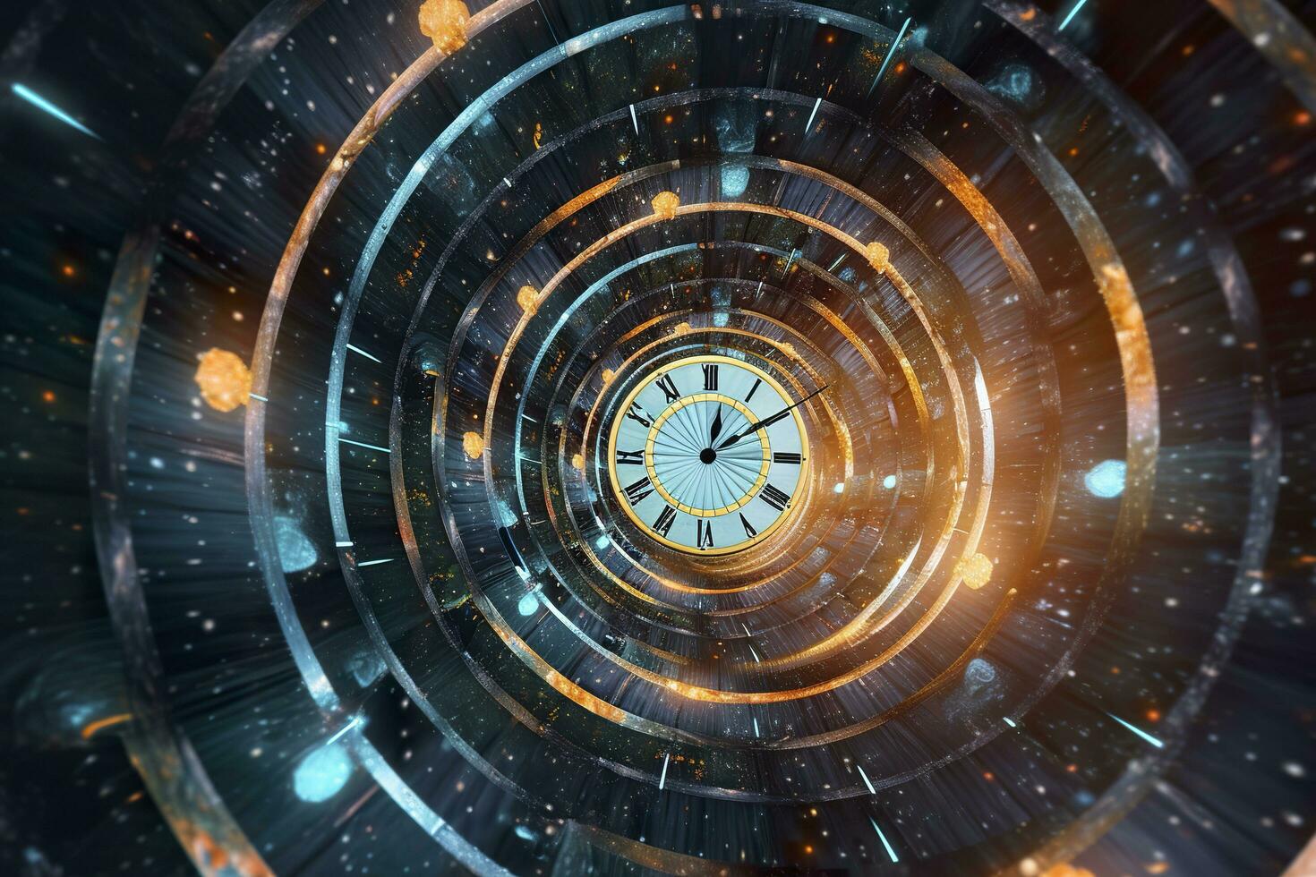 clock in space, time concept. Generative AI photo