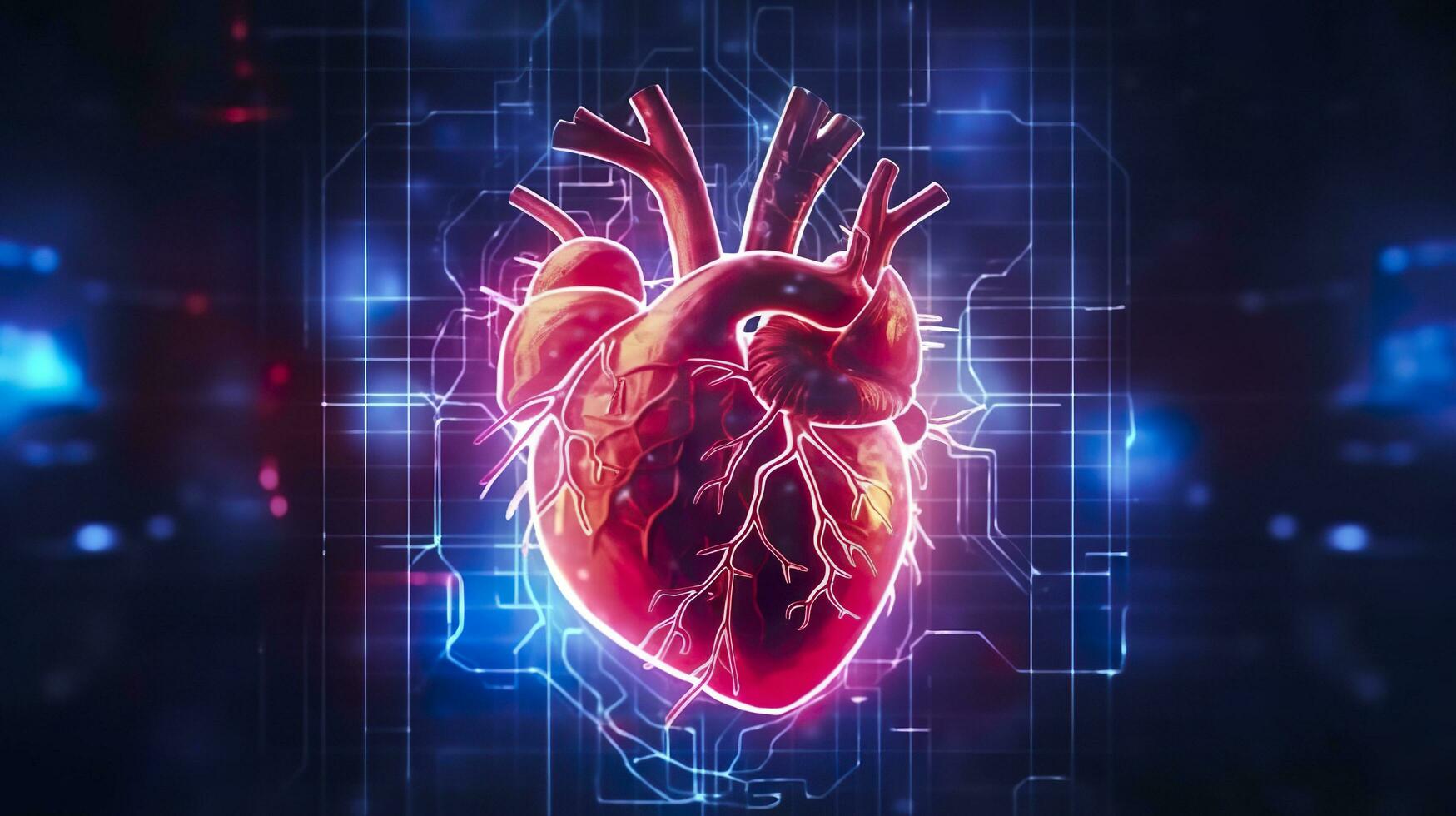 Human heart with cardiogram for medical heart health care background, AI Generative photo