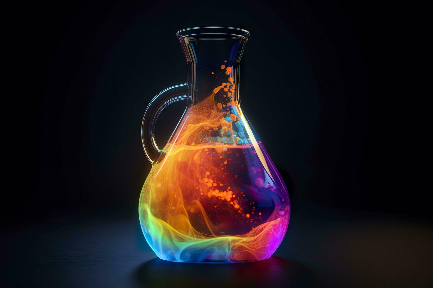 Close Up of a Science Beaker Filled with Multi Colored Liquids. AI Generative photo