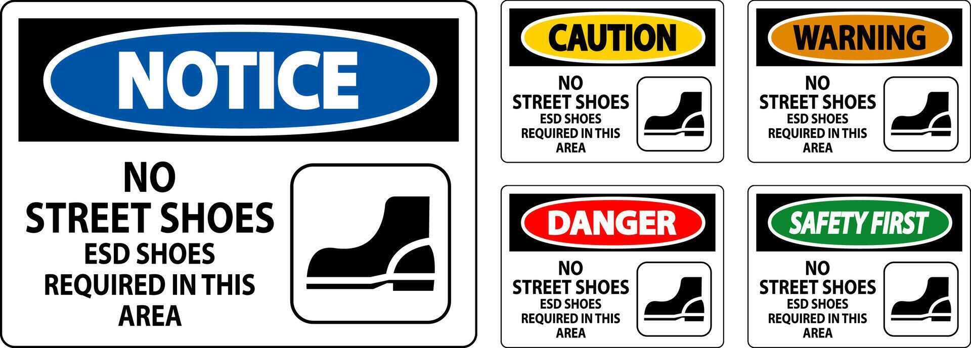 Notice Sign No Street Shoes, ESD Shoes Required In This Area vector