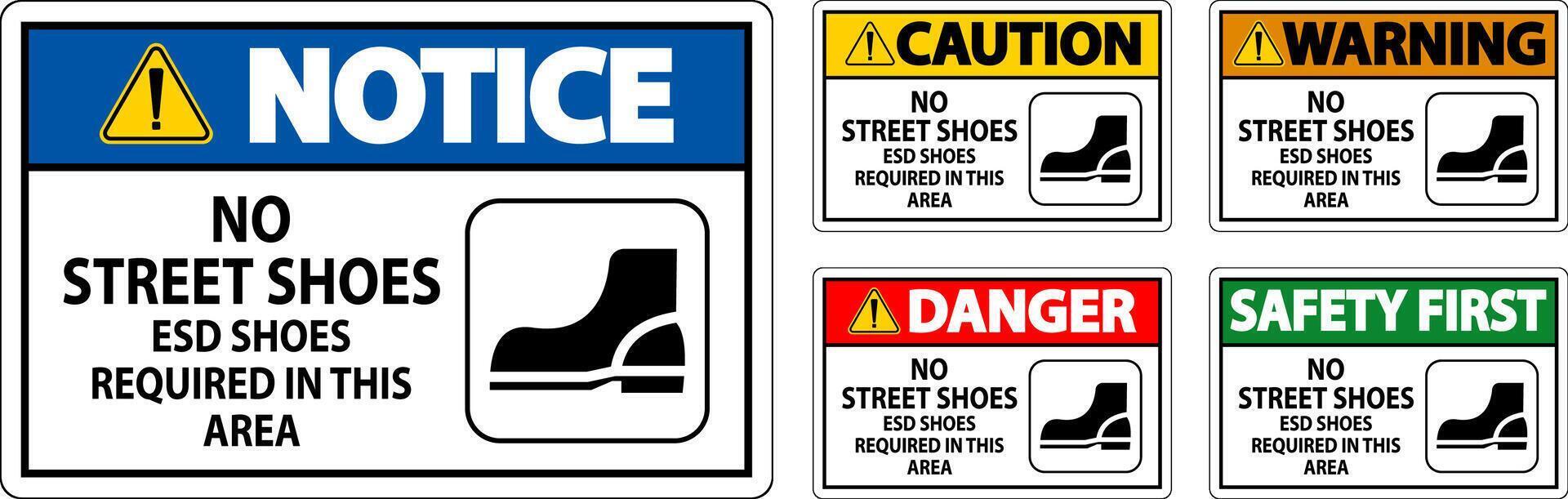 Notice Sign No Street Shoes, ESD Shoes Required In This Area vector