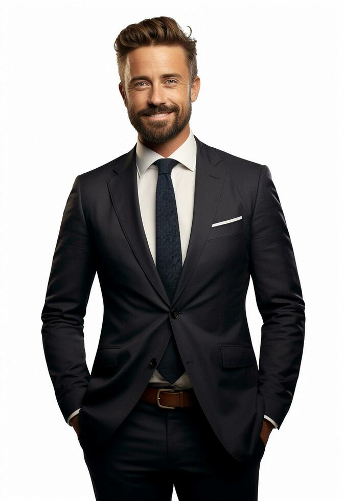 Ai generative Business man in a suit white transparent background photo