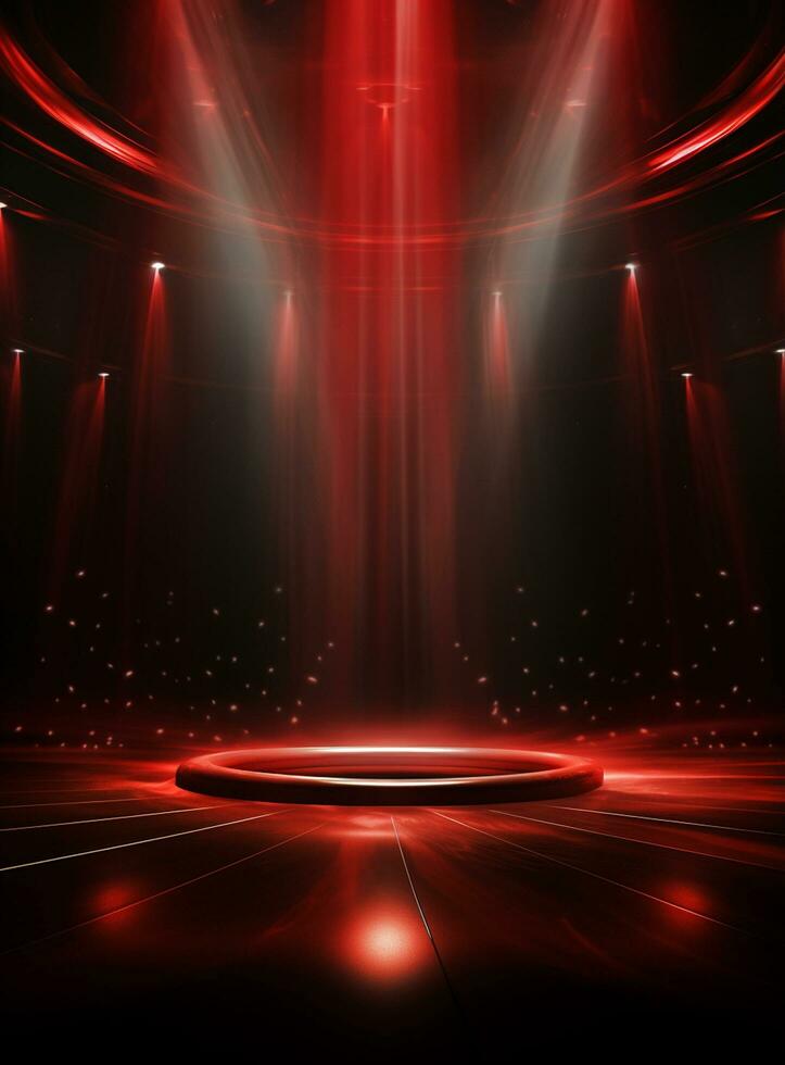 Ai generative Backdrop With Illumination Of Red Spotlights For Flyers realistic image ultra hd high design photo