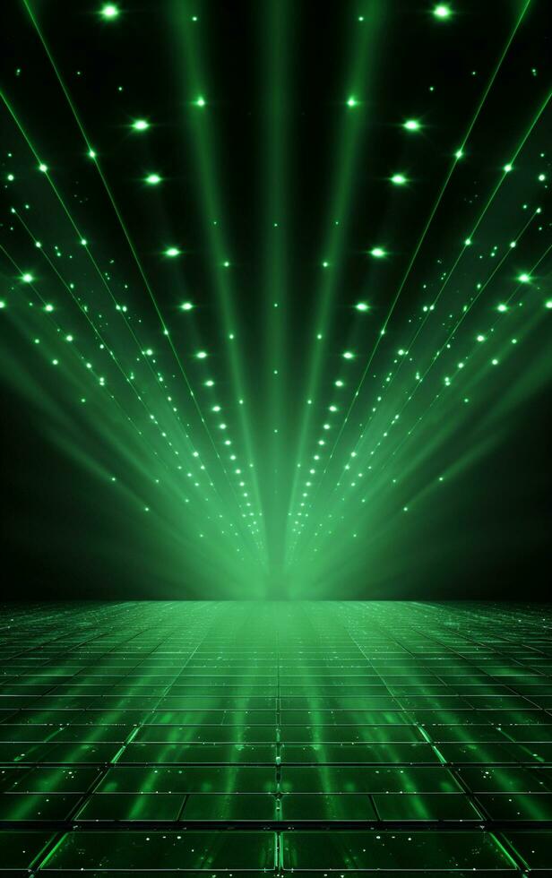 Ai generative Backdrop With Illumination Of green Spotlights For Flyers realistic image, ultra hd, high design very detailed photo