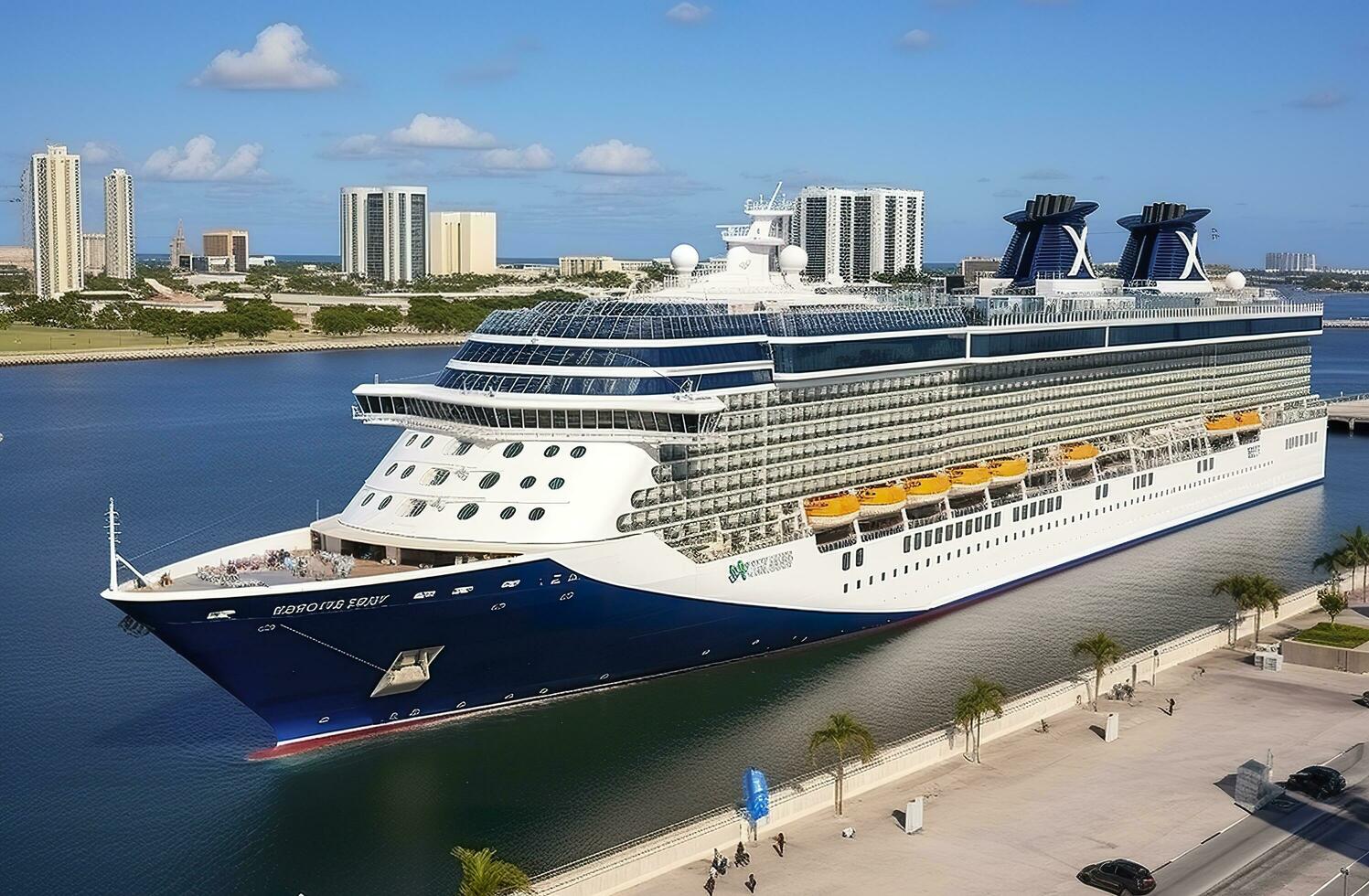 Cruise ship Celebrity Infinity docked in Port Everglades, Ft Lauderdale, Florida. Generative AI photo